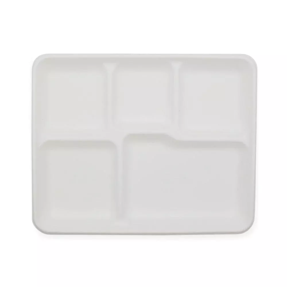 100% Biodegradable Sugarcane 5 Compartment Tray
