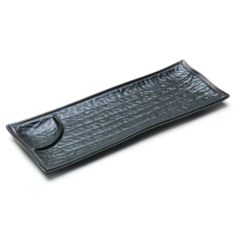 12.25″X4.75″ Rectangular Porcelain Plate W/Divider, Matte Black