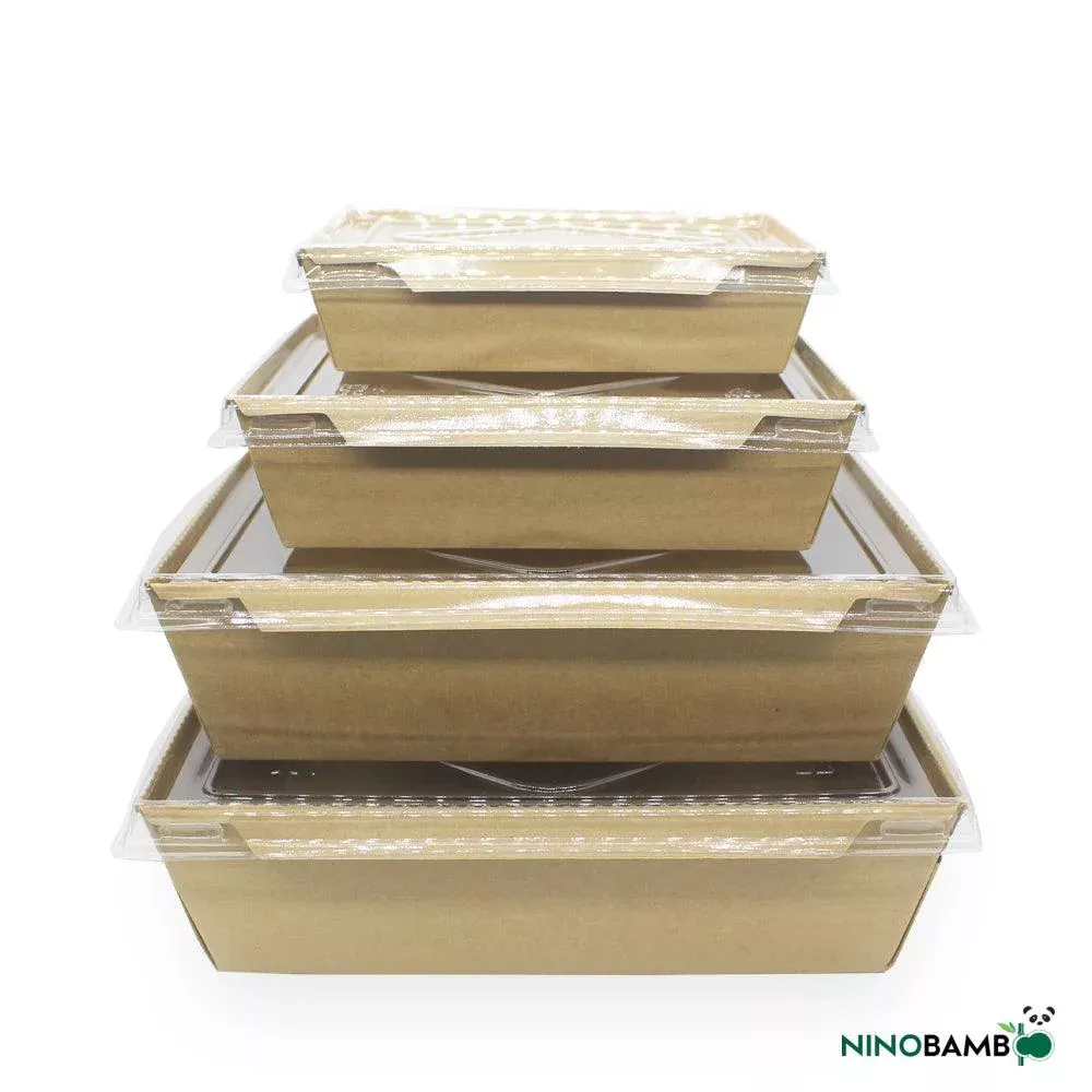2100ml Disposable Square Kraft Salad Box With Lid