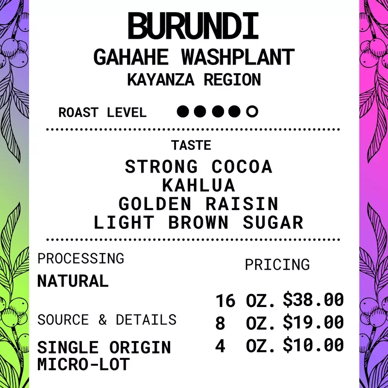 Burundi Microlot – Gahahe Single Origin – Medium/Dark Roasted Coffee