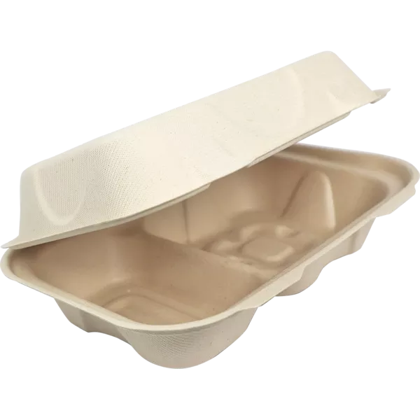 Compostable 9x6x3 in Hoagie Box – 2-Compt I No PFAS Added I 500 per case