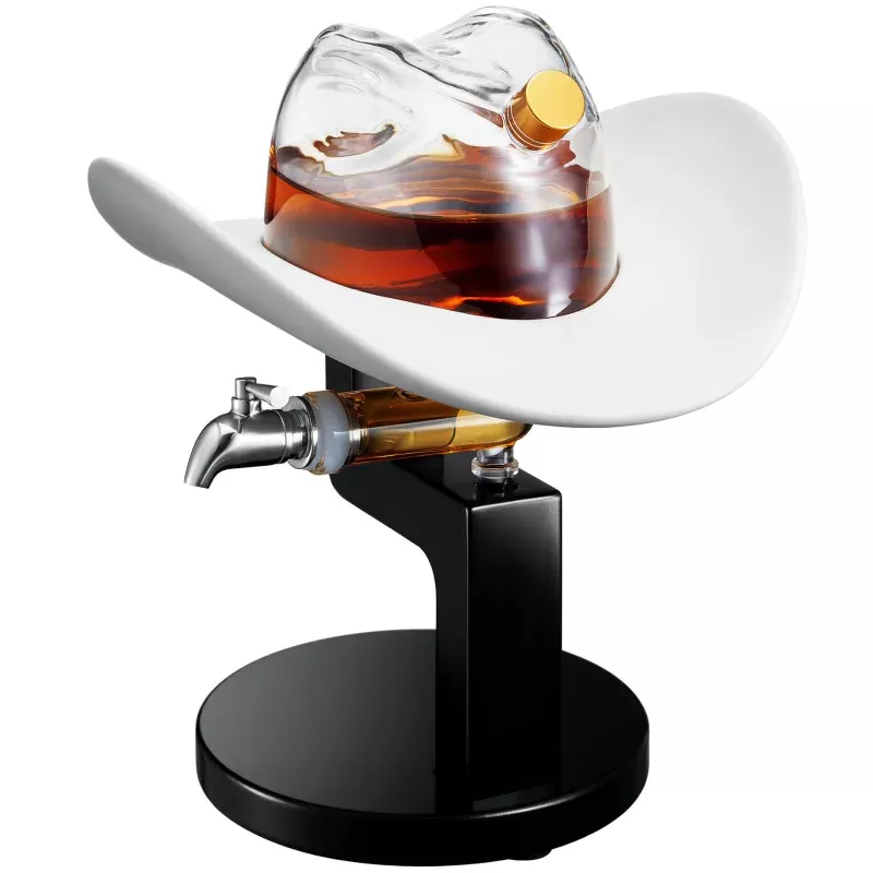 Cowboy Hat Decanter Western Style Rustic Design Glass Liquor Container Barware Displ