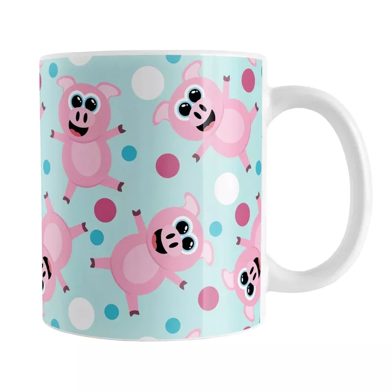Cute Cartoon Pink Pig Blue Mug