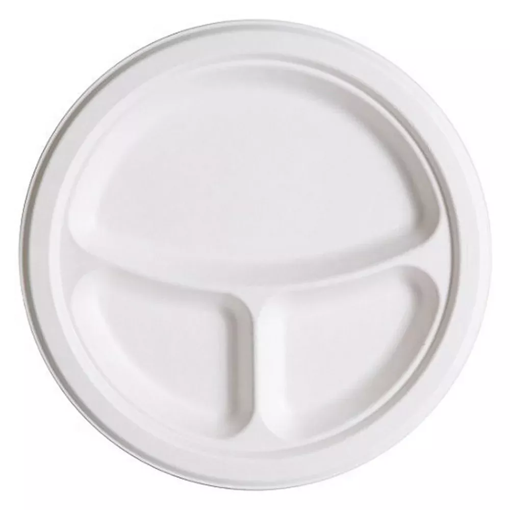 Eco-Products 10″ 3-Compartment Compostable Sugarcane Plates