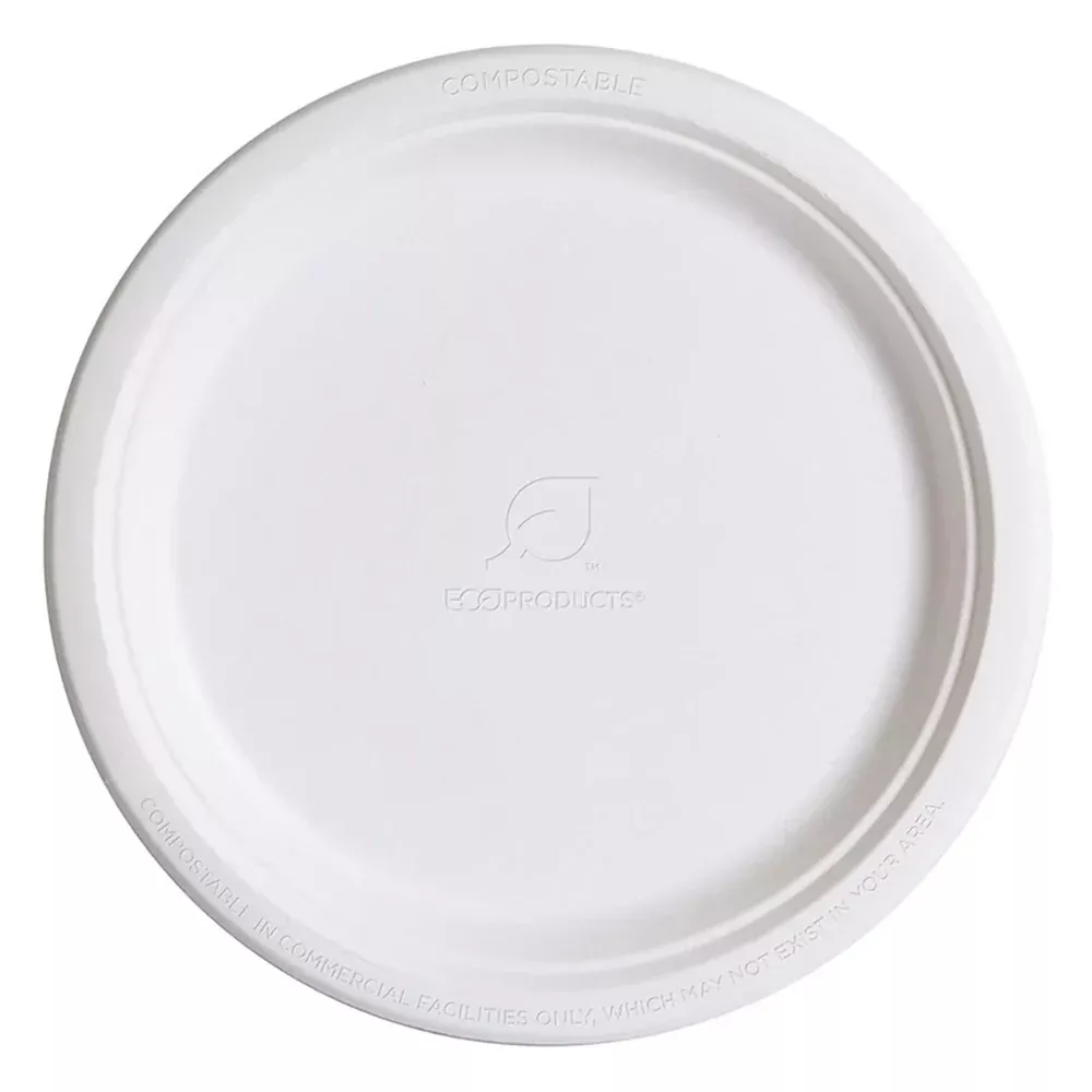 Eco-Products 10″ Round White Compostable Sugarcane Plates
