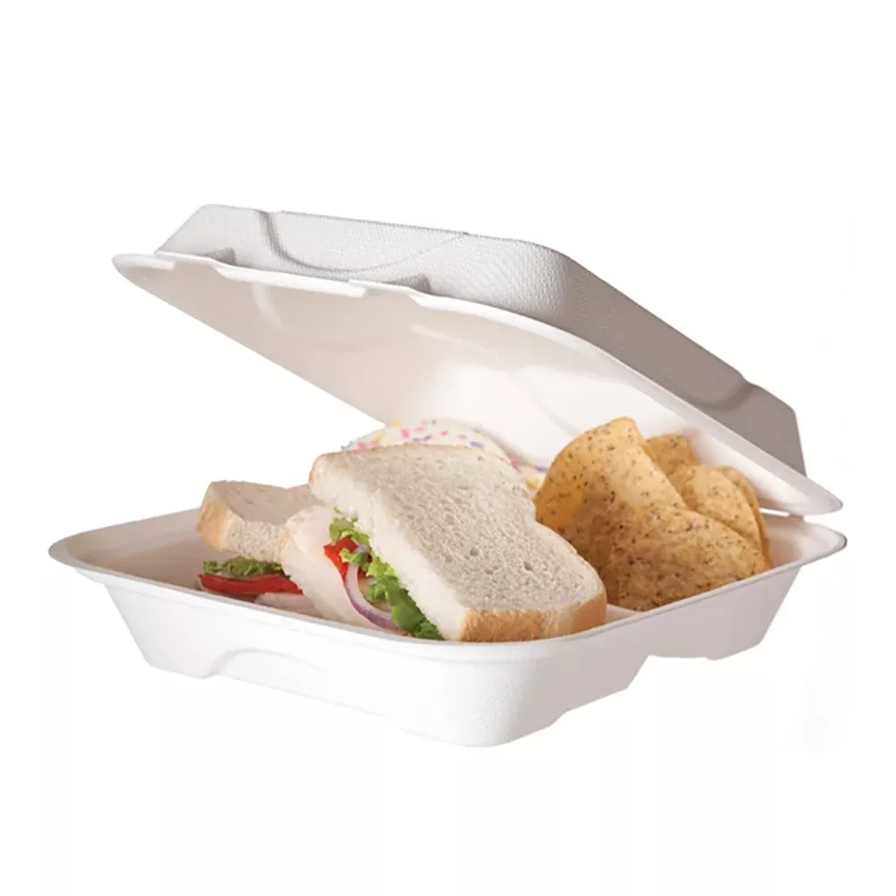 Eco-Products 9″ 3-Compartment Sugarcane Clamshell Container