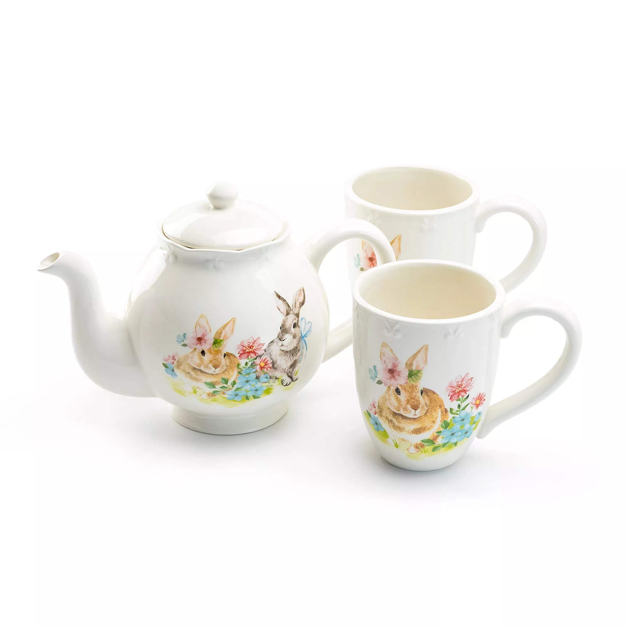 Flower Bunny Scallop Teapot + Mug Set