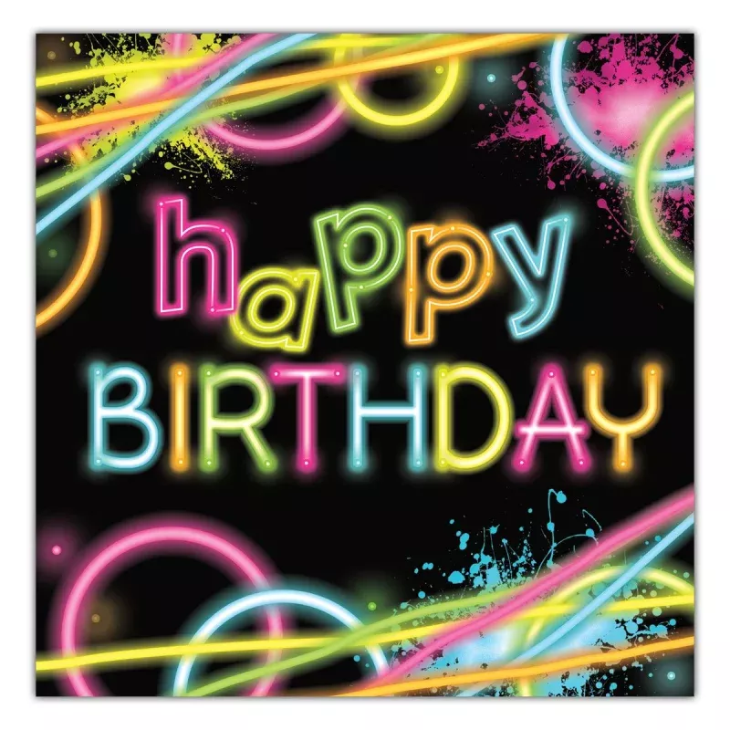 Glow Party Birthday Lunch Napkins - 16 Per Pack