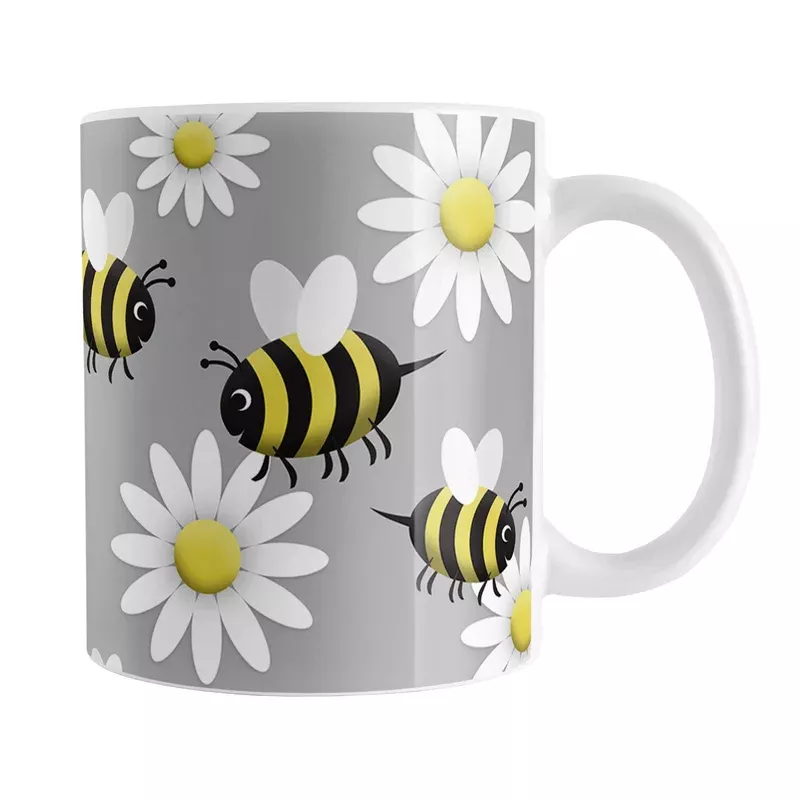 Happy Bee and Daisy Pattern Mug
