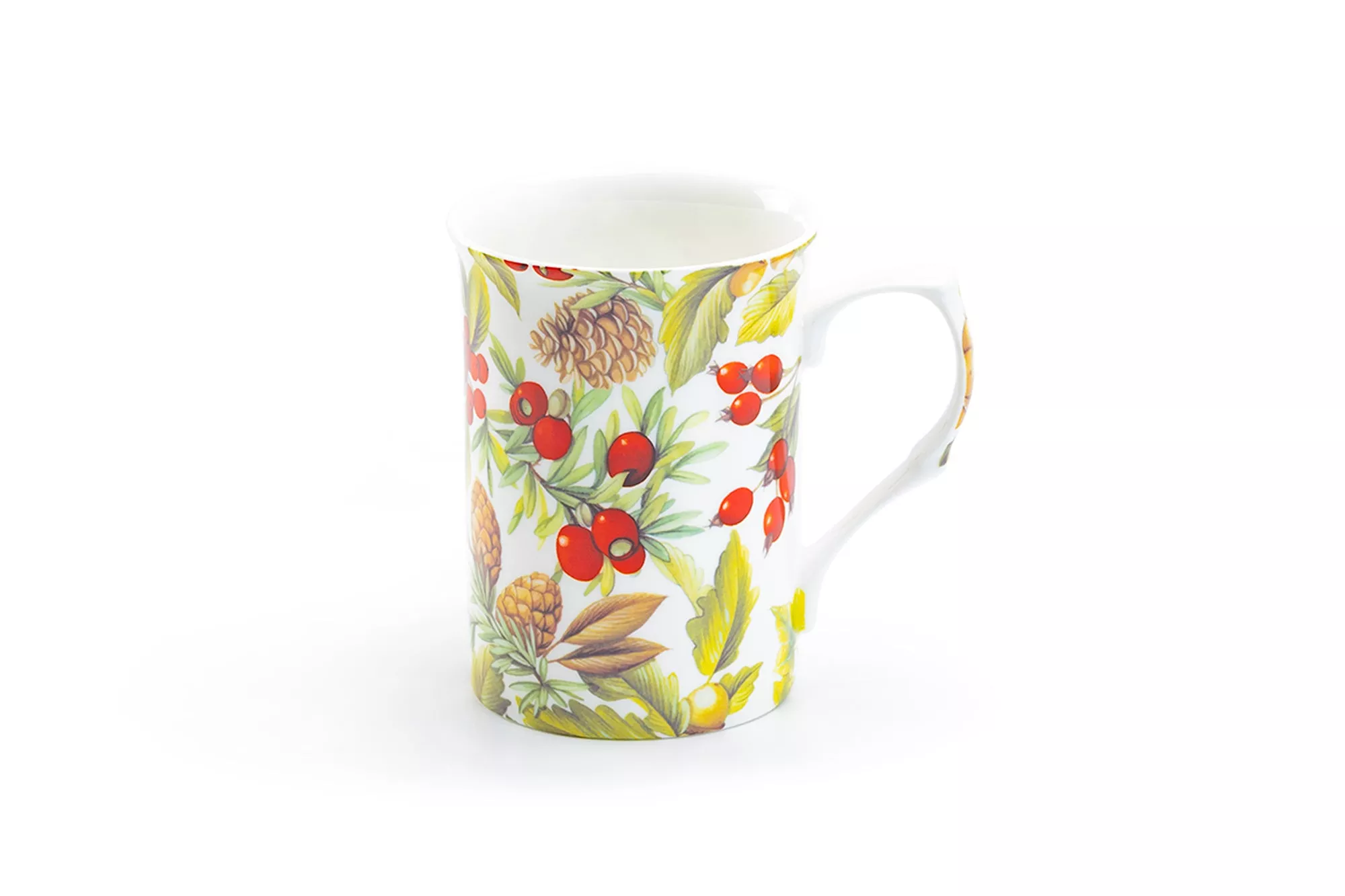 Holly and Pine Cone Bone China Mug