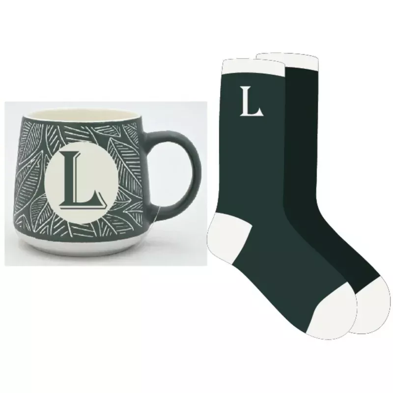 L 12 oz Mug and Sock Set