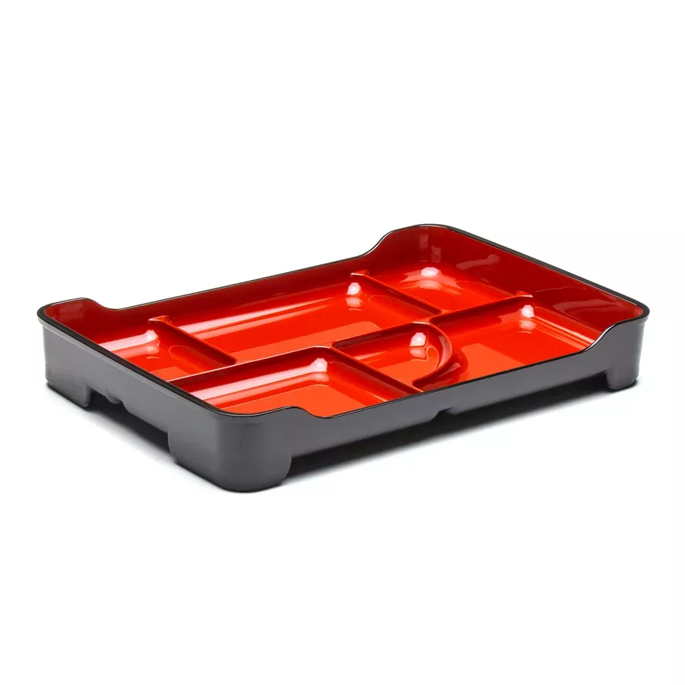 Lacquer Lunch Tray 6-Compartment 14″, Black/Red