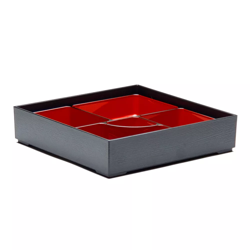 Lacquer Square Lunch Box 9-1/2″X2-1/4″, Black/Red