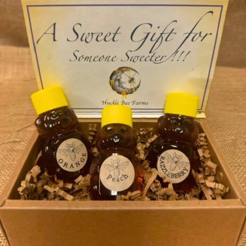 Mini Raw Local Infused Honey Sampler Box - Peach, Orange, and Razzleberry