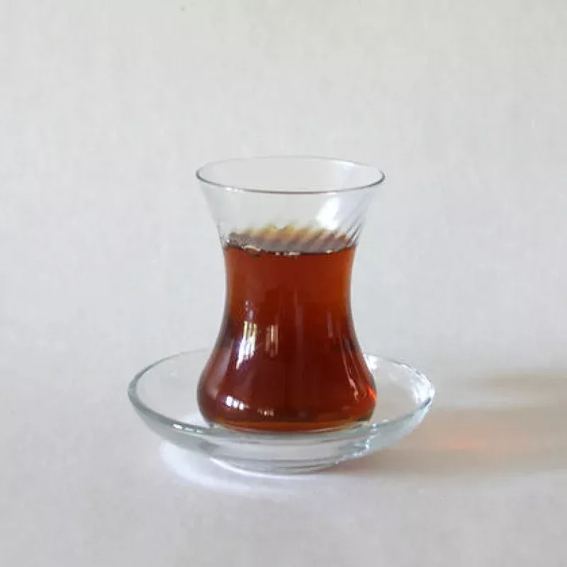 Patterned Glass Turkish Tea Glass w/ Saucer