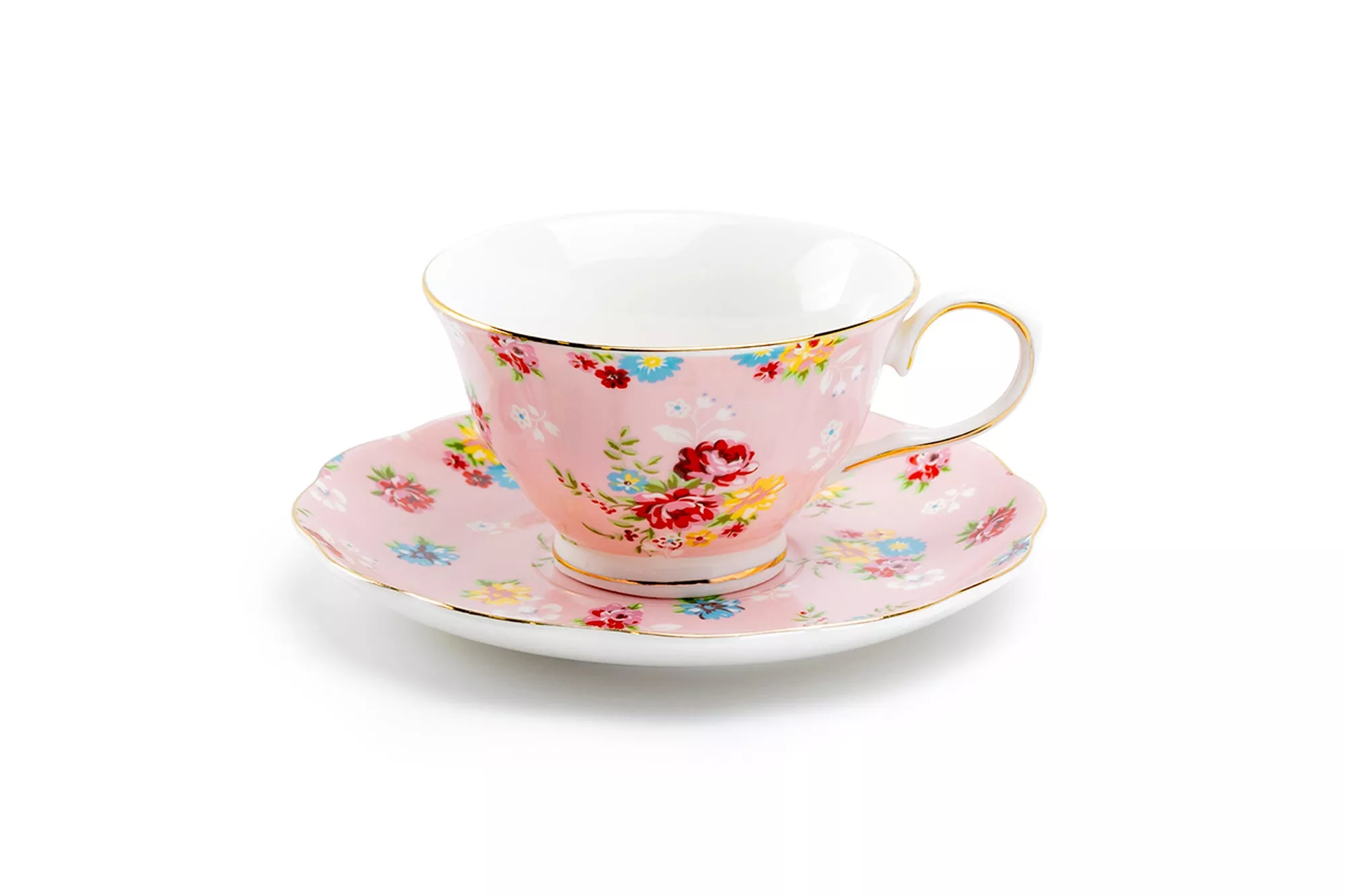 Pink Shabby Rose Fine Porcelain Tea Cup and Saucer
