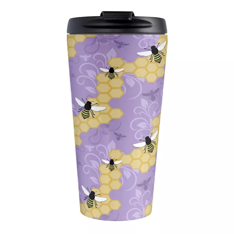 Purple Honeycomb Bee Travel Mug