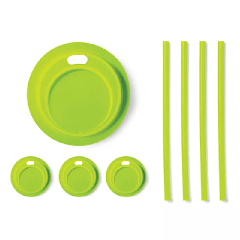 SILICONE DRINK LID W/STRAWS WIDE MOUTH 4PK GRN