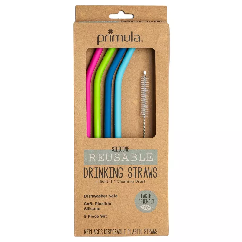 Silicone Straw Set, 5 Piece, 10 Reusable Straws with Cleaning Brush Primula