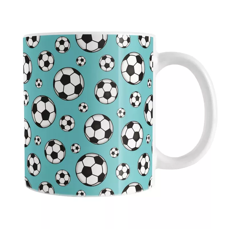 Soccer Balls on Teal Mug