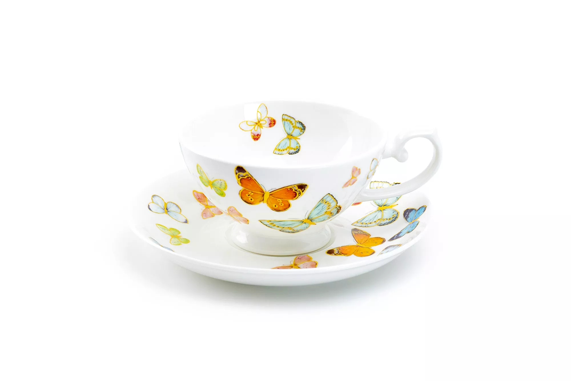 Spring Butterfly Bone China Tea Cup and Saucer