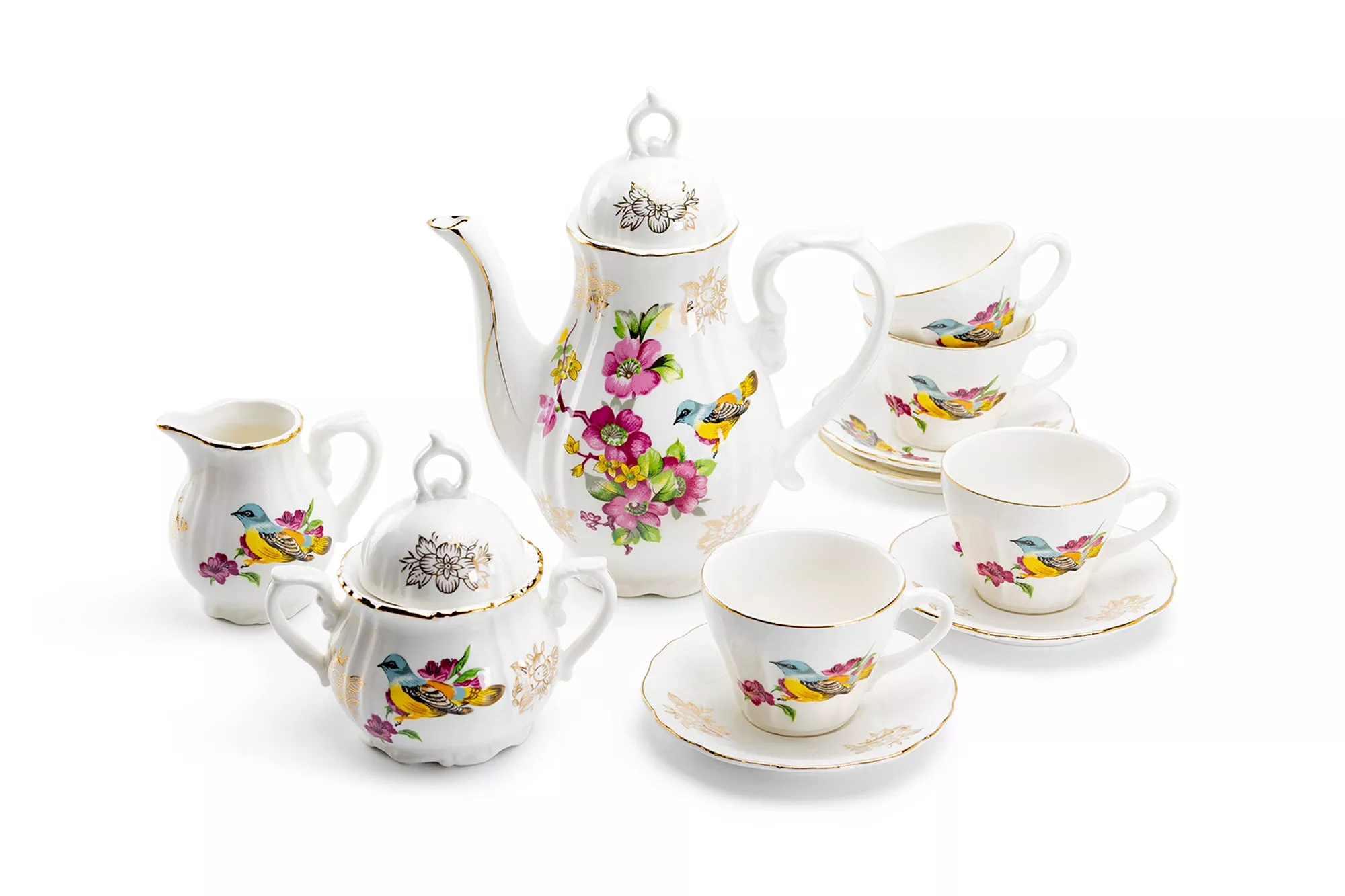 Spring Flowers with Bird Fine Porcelain 11-Piece Mini Tea Set