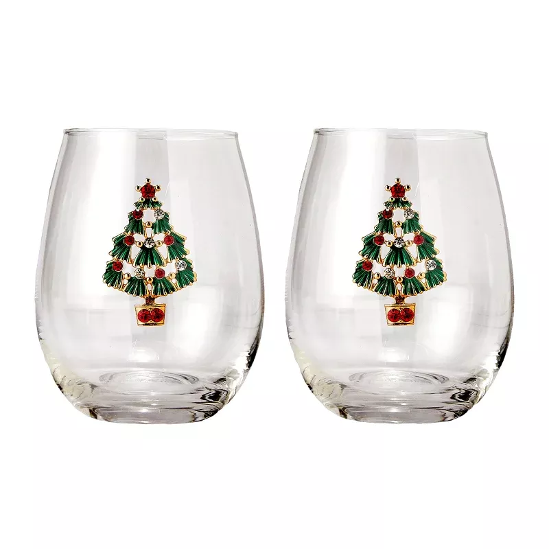 Stemless Christmas Tree Wine Glasses Set Of 2 Christmas Cheer For Holiday Gift And Winter Season 18