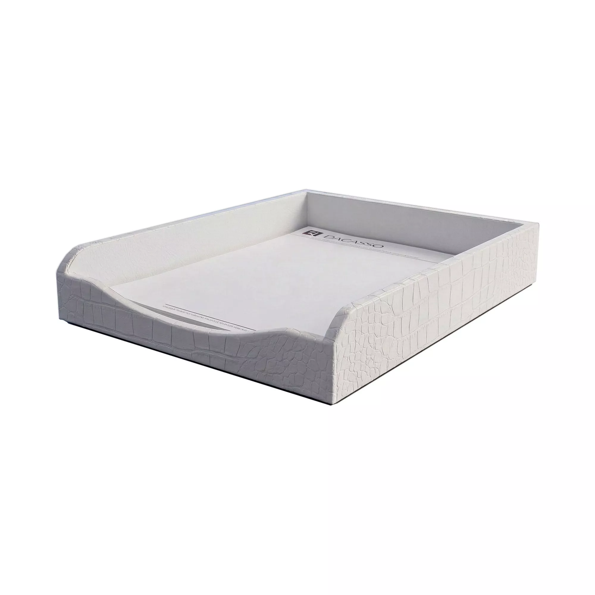 White Crocodile Embossed Leather Letter Tray