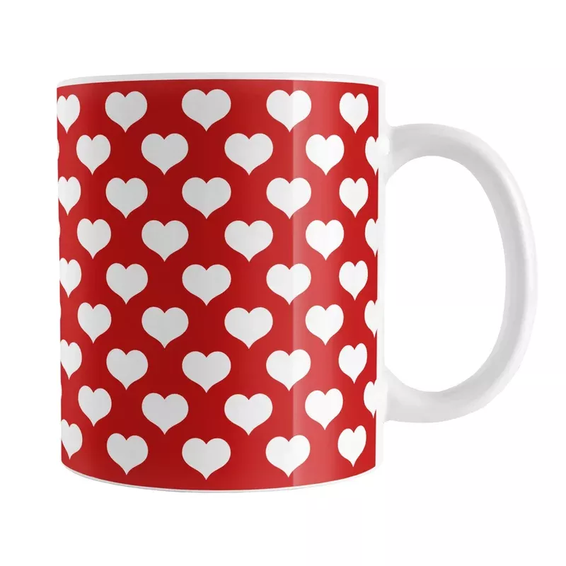 White Hearts Pattern Red Mug